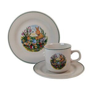 Vintage Easter Bunny Brunch Set Hillary Bros Plate Cup Saucer Made in Germany